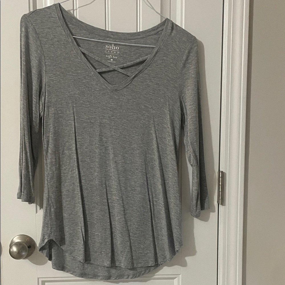 Soho Heather Gray Long Sleeve V-Neck Top